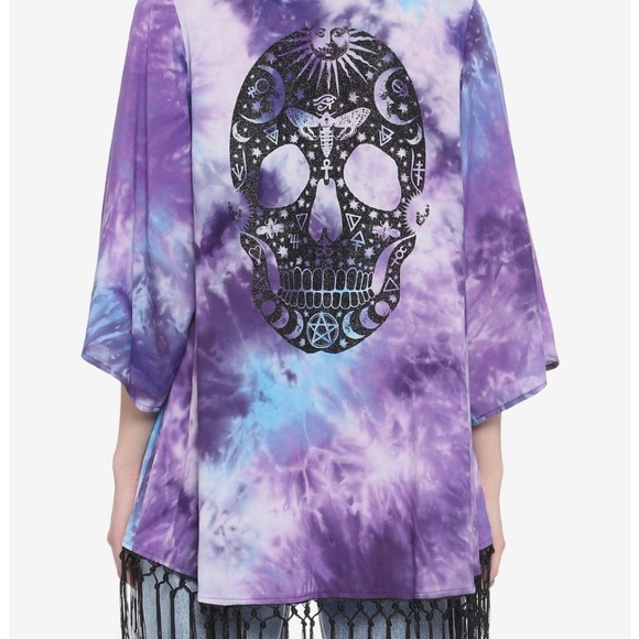 Hot Topic Tops - Purple & Blue Tie-Dye Glitter Skull Kimono